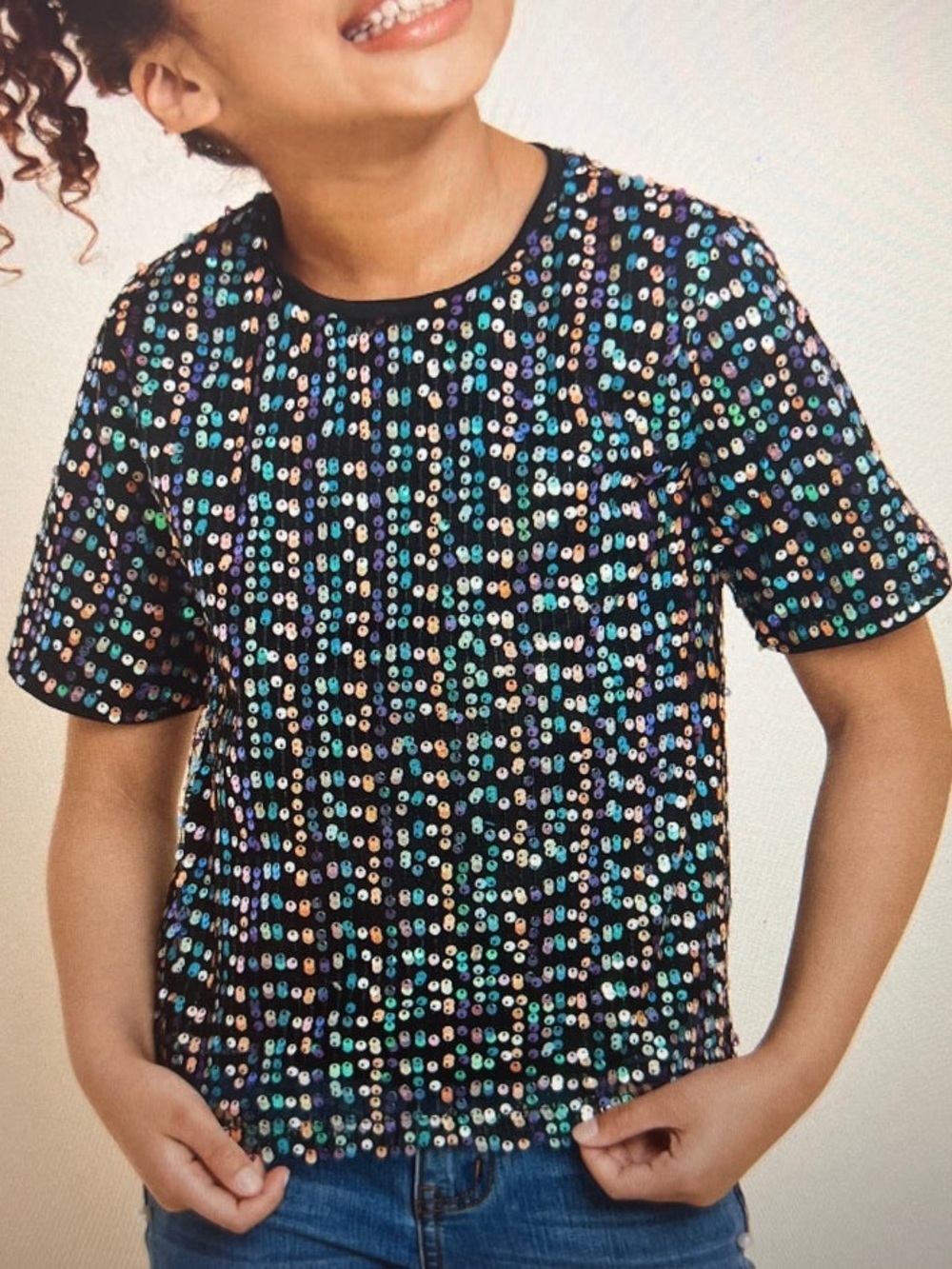 Hayden Girls Sequin Short Sleeve Top Multi Color Sparkle Size XL